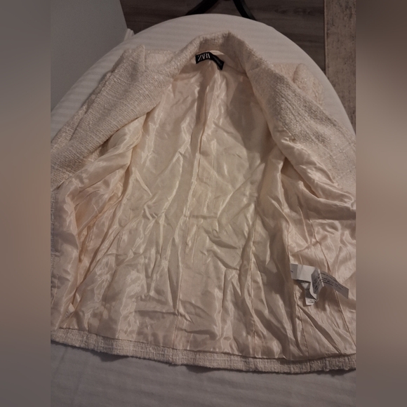 Tweed Cream Double-Breasted Women's Blazer Size XS - Picture 9 of 16